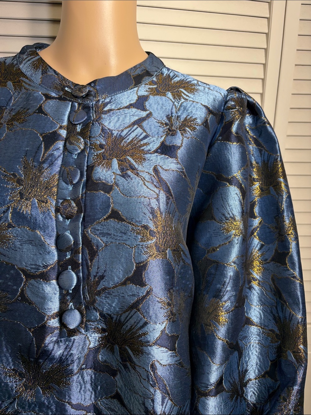 Pomander Place Blue Jacquard Samantha Dress Floral Balloon Sleeves XXL - Picture 5 of 16